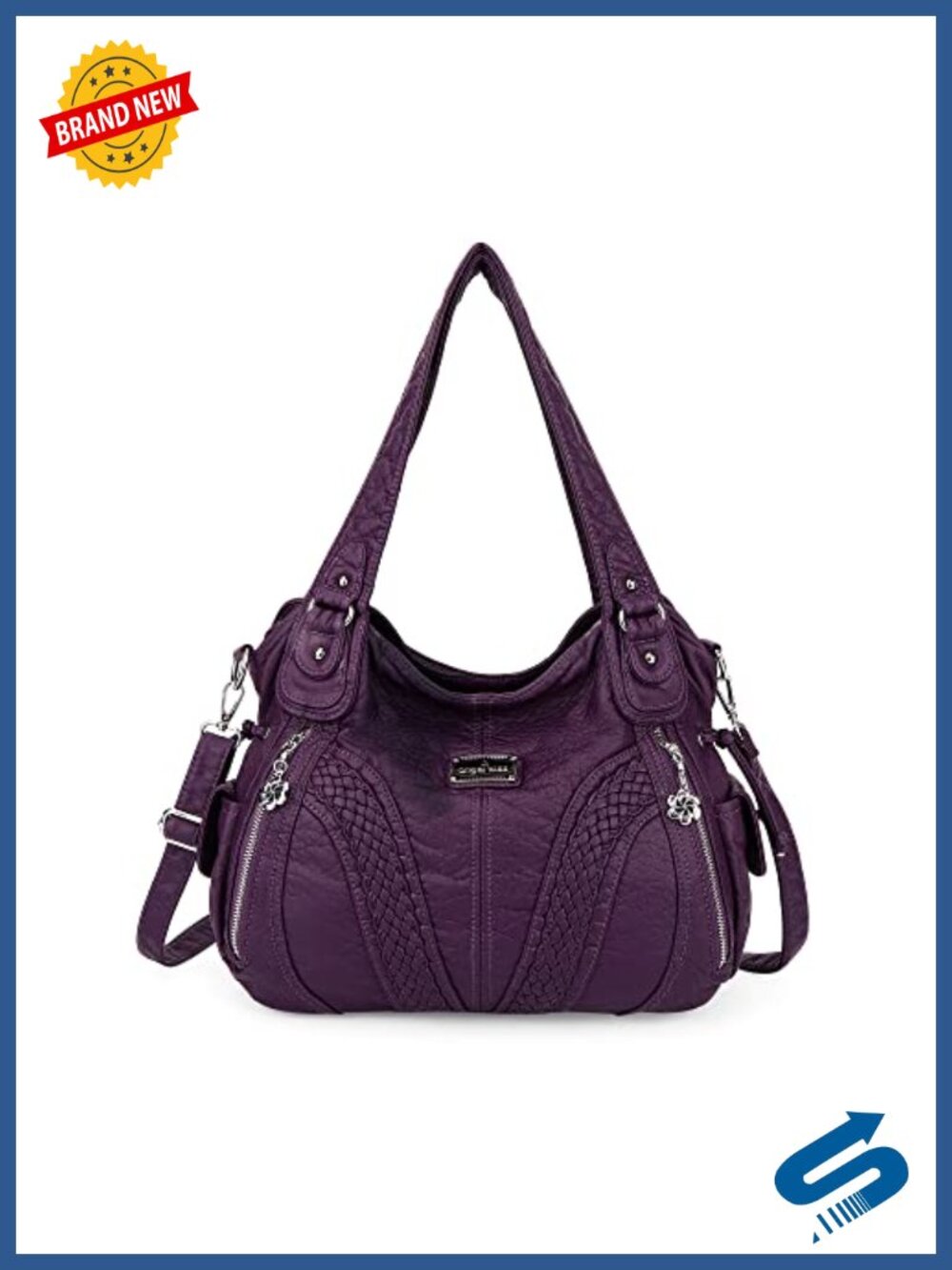 Washed PU Leather Tote Bag Shoulder Satchel Crossbody Purse